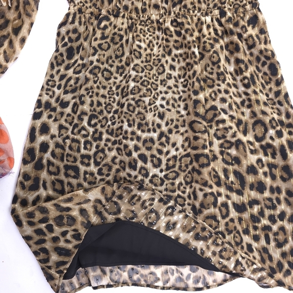White House Black Market Leopard Print Gold Strip Sheer Dress Sz 4 - Picture 6 of 12